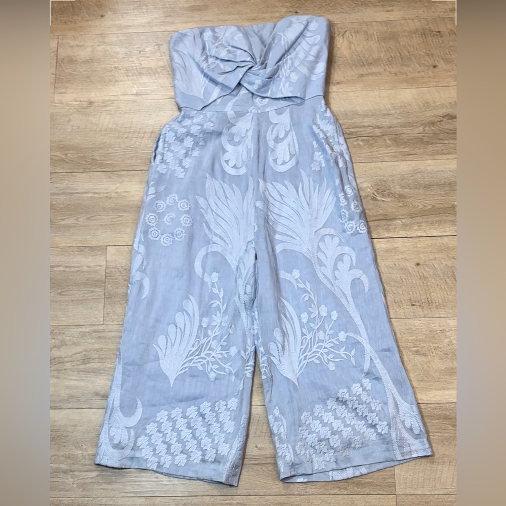 NWT Anthropologie AIJEK Natalia Silk/Linen Embroidered Strapless Jumpsuit M - Picture 2 of 7